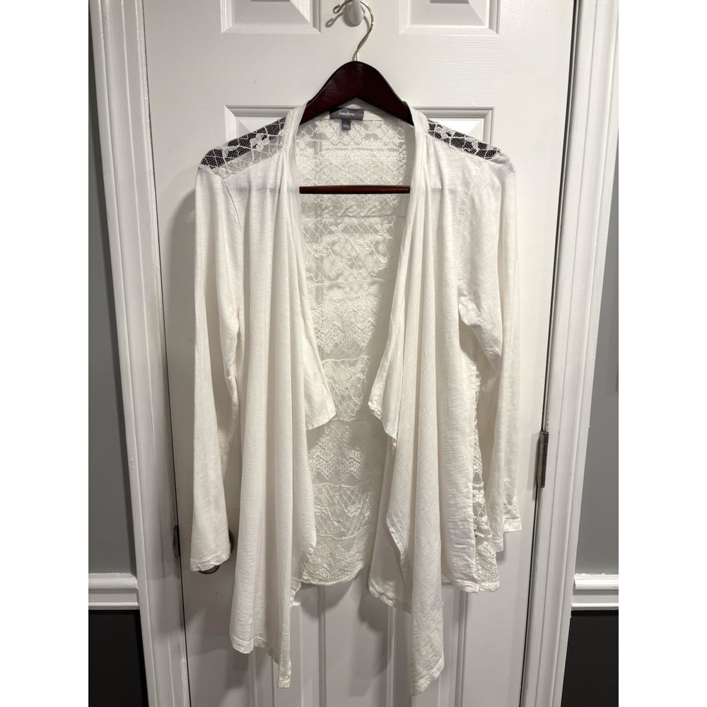 Neiman Marcus Womens White Open Front Lace Back Cardigan Size Lg
